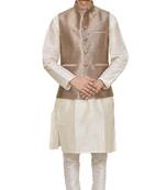 Mag Men's white Matching silk Kurta Churidhar With Gold 1st Waistcoat