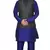 Mag Men's Royal Blue Matching silk Kurta Churidhar With Black 2nd Waistcoat