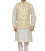 men's white matching silk kurta churidar with new gold waistcoat