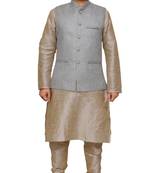 Mag Men's Double Tone Matching silk Kurta Churidhar With Gray Joot Waistcoat