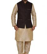 Mag Men's Gold Matching silk Kurta Churidhar With Pink Voilet Joot Waistcoat