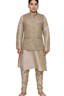 Mag Men's Double Tone Matching silk Kurta Churidhar With  Coffee Colour Joot Waistcoat