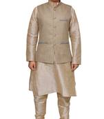 Mag Men's Double Tone Matching silk Kurta Churidhar With  Coffee Colour Joot Waistcoat