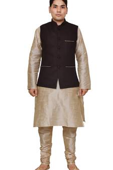 Mag Men's Double Tone Matching silk Kurta Churidhar With Pink Voilet Joot Waistcoat