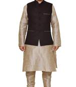 Mag Men's Double Tone Matching silk Kurta Churidhar With Pink Voilet Joot Waistcoat