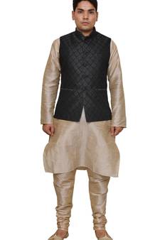 Mag Men's Double Tone Matching silk Kurta Churidhar With Black 2nd Waistcoat
