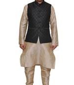 Mag Men's Double Tone Matching silk Kurta Churidhar With Black 2nd Waistcoat