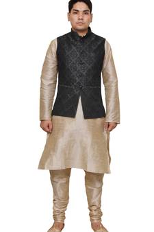 Mag Men's Double Tone Matching silk Kurta Churidhar With Black 1st Waistcoat