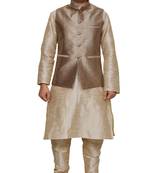 Mag Men's Double Tone Matching silk Kurta Churidhar With Gold 2nd Waistcoat
