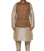 Mag Men's Double Tone Matching silk Kurta Churidhar With Maroon Waistcoat