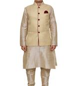Mag Men's Double Tone Matching silk Kurta Churidhar With Gold Waistcoat