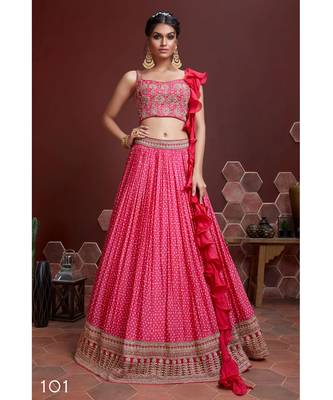 Wedding Designer Pink Chinon Silk Lehenga Choli 1