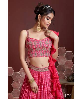 Wedding Designer Pink Chinon Silk Lehenga Choli 2