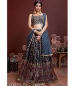 Wedding Designer Navy Blue Chinon Silk Lehenga Choli