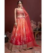 Wedding Designer Orange Tabby Silk Lehenga Choli