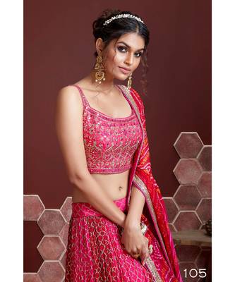 Wedding Designer Pink Pure Chinon Silk Lehenga Choli 2