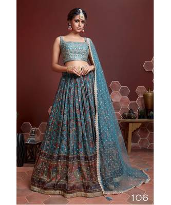 Wedding Designer Sky Chinon Silk Lehenga Choli 1