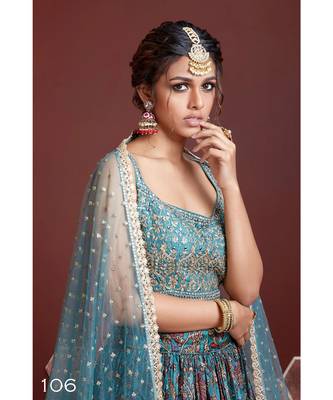 Wedding Designer Sky Chinon Silk Lehenga Choli 2