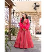 Wedding Designer Red + pink Chanderi Designer Lehenga