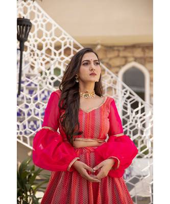 Wedding Designer Red + pink Chanderi Designer Lehenga 2