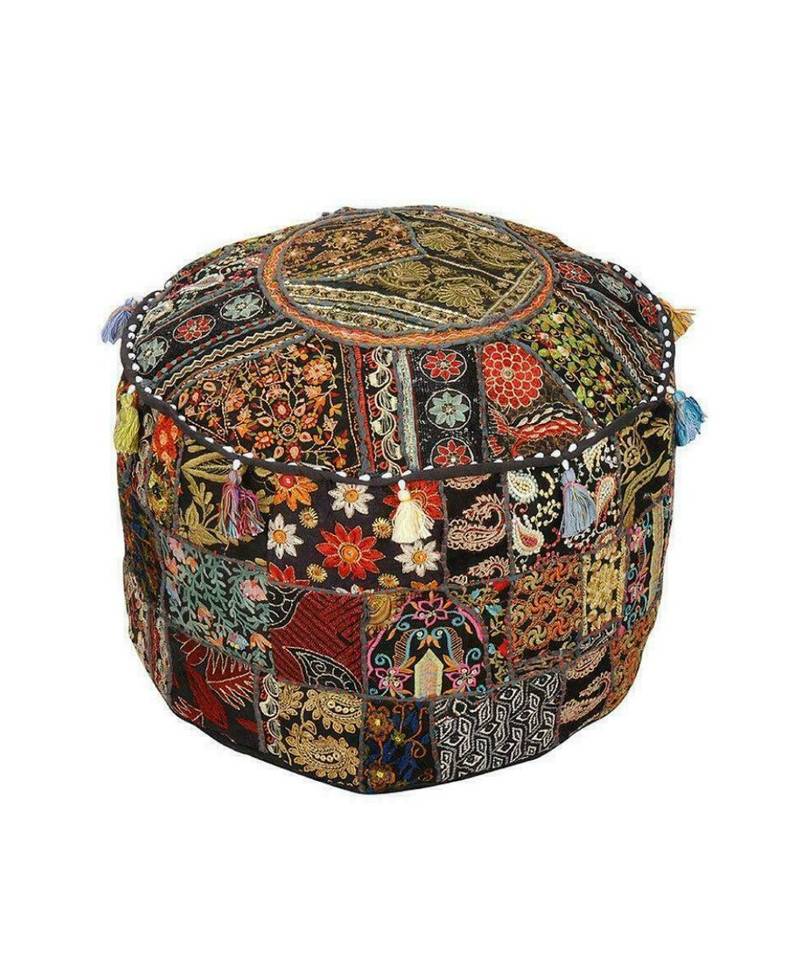 Indian Pouf Ottoman Covers Patchwork Footstool Embroidery Bohemian Pouffe