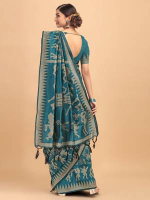 Baby pink woven paithani silk saree with blouse 3