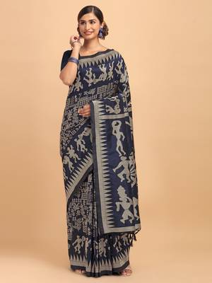 Cream woven cotton saree with blouse 1