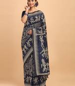 Cream woven cotton saree with blouse