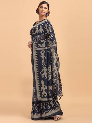 Cream woven cotton saree with blouse 2
