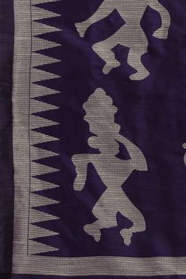 Teal printed tussar silk saree with blouse 4