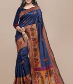 Pink printed tussar silk saree with blouse