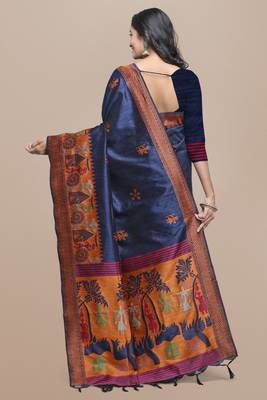Pink printed tussar silk saree with blouse 3