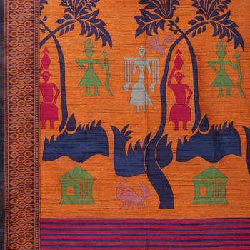 Pink printed tussar silk saree with blouse 4