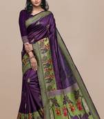 Peach printed tussar silk saree with blouse