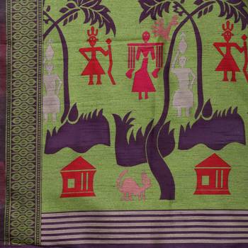 Peach printed tussar silk saree with blouse 4