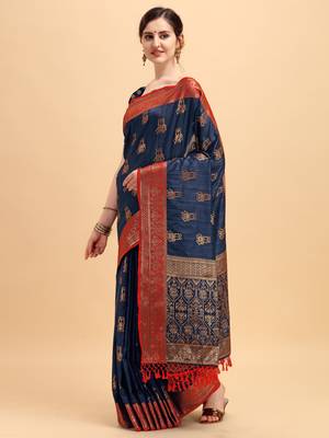 Light chiku woven linen saree with blouse 2