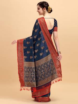 Light chiku woven linen saree with blouse 3