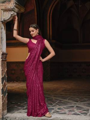 Pink Embroidered Georgette Saree With Blouse 1