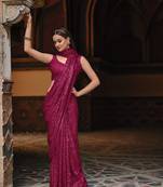Pink Embroidered Georgette Saree With Blouse