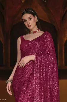 Pink Embroidered Georgette Saree With Blouse