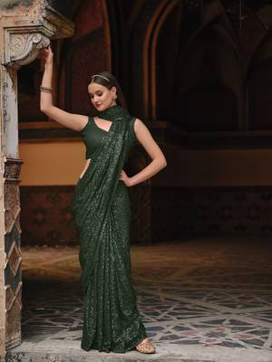 Green embroidered georgette saree with blouse 1