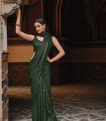 Green embroidered georgette saree with blouse