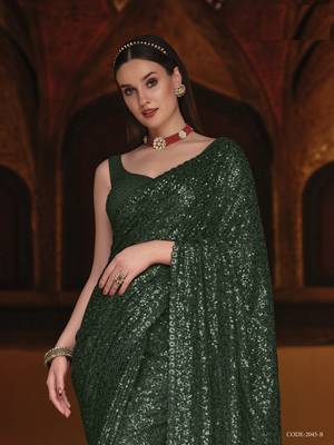 Green embroidered georgette saree with blouse 2