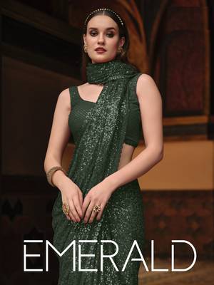 Green embroidered georgette saree with blouse 3