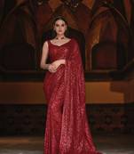 Red embroidered georgette saree with blouse