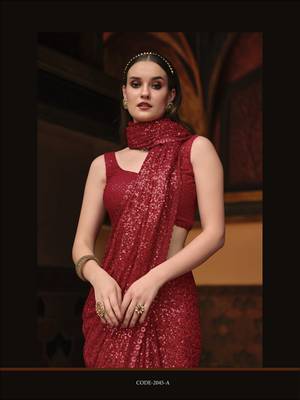 Red embroidered georgette saree with blouse 2
