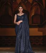 Blue embroidered georgette saree with blouse