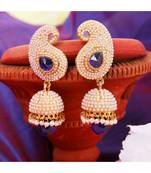 Designer Big Carry Blue Stone and Off white Pearl Emblished Jhumka Jhumki