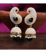 Designer Big Carry Black Stone and Off white Pearl Emblished Jhumka Jhumki