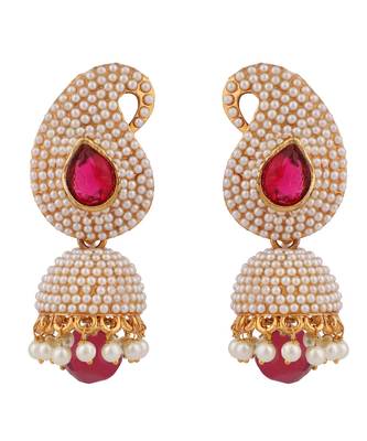 Exclusive Design Classy Carry Jhumka  Jhumki With Magenta stone and Pearl Work 2